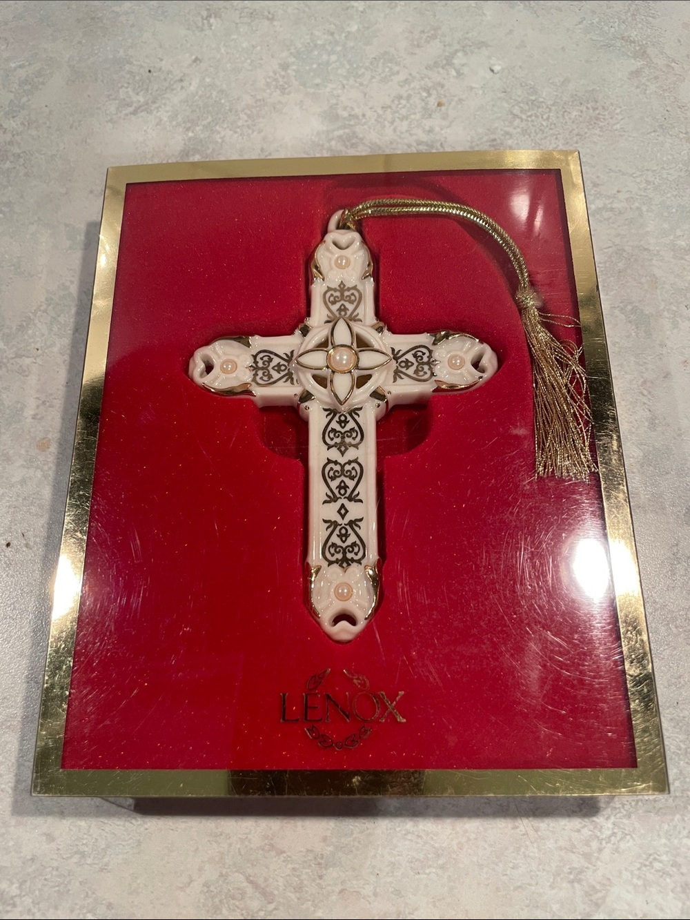 Lenox Ivory and Gold Accent Cross Ornament
